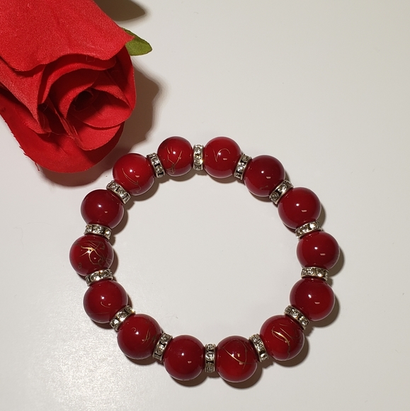 Thailand Red Bead Stretch Bracelet - Picture 7 of 8